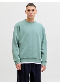 Jack & Jones Sweatshirt JACK & JONES "JJEBRADLEY mit Rippb&uuml;ndchen f&uuml;r Alltag und Freizeit", Herren, Gr. XL, mineral blau, angeraute Sweatware, Obermaterial: 65% Polyester, 35% Baumwolle, unifarben, relaxed fit normal, Rundhals, Rippb&uuml;ndchen, Sweatshirts Sweatshirt, Materialmix, relaxed fit