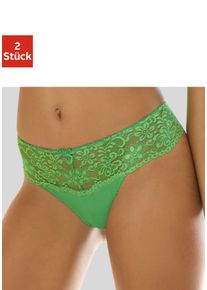 String Nuance, Damen, Gr. 32/34, 2 Stk., gr&uuml;n (2xgr&uuml;n), Spitze, Obermaterial: 85% Polyamid, 15% Elasthan, k&ouml;rpernah, Unterhosen String, Dessous mit breitem Spitzenband