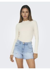 Jacqueline de Yong Langarmbluse JDY "JDYFRANSISKA L/S HIGHNECK TOP JRS NOOS", Damen, Gr. L, grau (wei&szlig;cap gray), Single Jersey, Obermaterial: 75% Viskose, 20% Baumwolle, 5% Elasthan, unifarben, figurbetont h&uuml;ftlang, Rundhals, gewellter Abschluss, Blusen Langarmbluse, Viskosemischung, slim fit