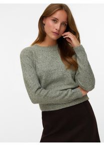 V&eacute;ro Moda Rundhalspullover VERO MODA "VMDOFFY LS O-NECK BLOUSE GA NOOS", Damen, Gr. S, wei&szlig; (grape leaf detail:with wei&szlig; melange), Strick, Obermaterial: 94% Polyester, 3% Elasthan, 3% Nylon, meliert, regular fit normal, Rundhals, Rippb&uuml;ndchen, Pullover Rundhalspullover, Materialmix, regular fit