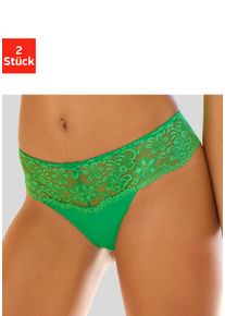 String Nuance, Damen, Gr. 44/46, 2 Stk., gr&uuml;n (2xgr&uuml;n), Spitze, Obermaterial: 85% Polyamid, 15% Elasthan, k&ouml;rpernah, Unterhosen String, Dessous mit breitem Spitzenband