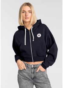Sweatjacke Converse "WOMEN'S Converse RETRO FULL-ZIP HOODIE", Damen, Gr. XXL, schwarz, Sweatware, Obermaterial: 80% Baumwolle, 20% Polyester, unifarben, l&auml;ssig geschnitten, hoch geschlossener Ausschnitt, weit B&uuml;ndchen, Sweatjacken Sweatjacke, cropped