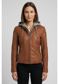 Lederjacke Mauritius "MWAmmy", Damen, Gr. XXXL(46), cognac, Obermaterial: 100% Schafsleder. Futter: 100% Polyester. Kapuze: 55% Baumwolle, 45% Polyester. &Auml;rmelfutter: 100% Polyester, unifarben, regular fit h&uuml;ftlang, abgesteppte Kante, Jacken Lederjacke, mit abnehmbarer Kapuze, Topseller