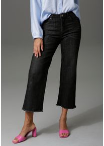 7/8-Jeans Aniston CASUAL, Damen, Gr. 46, N-Gr, schwarz, Denim/Jeans, Obermaterial: 98% Baumwolle, 2% Elasthan, Abriebeffekte, unifarben, figurbetont 7/8-L&auml;nge, Jeans 7/8-Jeans, mit leicht ausgefranstem Beinabschluss, Topseller