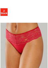 String Nuance, Damen, Gr. 40/42, 2 Stk., rot (2xrot), Spitze, Obermaterial: 85% Polyamid, 15% Elasthan, k&ouml;rpernah, Unterhosen String, Dessous mit breitem Spitzenband, Topseller