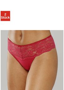 String Nuance, Damen, Gr. 44/46, 2 Stk., rot (2xrot), Spitze, Obermaterial: 85% Polyamid, 15% Elasthan, k&ouml;rpernah, Unterhosen String, Dessous mit breitem Spitzenband, Topseller