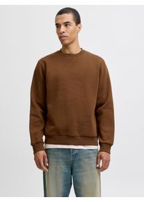 Jack & Jones Sweatshirt JACK & JONES "JJEBRADLEY mit Rippb&uuml;ndchen f&uuml;r Alltag und Freizeit", Herren, Gr. S, braun (monks robe), angeraute Sweatware, Obermaterial: 65% Polyester, 35% Baumwolle, unifarben, relaxed fit normal, Rundhals, Rippb&uuml;ndchen, Sweatshirts Sweatshirt, Materialmix, relaxed fit