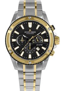 Chronograph Jacques Lemans "Liverpool", schwarz (silberfarben, goldfarben), Armbanduhren, Herren, Chronograph, Quarzuhr,Armbanduhr,Herrenuhr,Datum,Stoppfunktion,Edelstahlarmband
