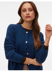 V&eacute;ro Moda Strickjacke VERO MODA "VMFIONA LS SHORT BUTTON CARDIGAN GA BOO", Herren, Gr. XS, schwarz denim detail:melange with gold heart button, Strick, Obermaterial: 65% Polyester, 28% Polyacryl, 5% Wolle, 2% Elasthan, meliert, regular fit normal, Rundhals, Rippb&uuml;ndchen, Strickjacken Strickjacke, mit Wolle und Stretch, Topseller