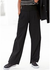 Palazzohose Lascana, Damen, Gr. 46, N-Gr, schwarz, Stoff, Obermaterial: 64% Polyester, 32% Viskose, 4% Elasthan, unifarben, figurumspielend lang, Hosen Palazzohose, im Business-Look, elegante Anzughose mit Taschen, Topseller