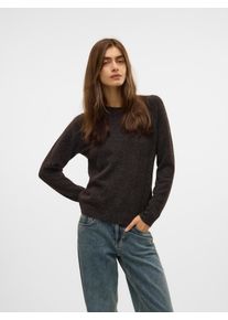 V&eacute;ro Moda Rundhalspullover VERO MODA "VMDOFFY LS O-NECK BLOUSE GA NOOS", Damen, Gr. L, braun (chocolate torte detail:with schwarz melange), Strick, Obermaterial: 94% Polyester, 3% Elasthan, 3% Nylon, meliert, regular fit normal, Rundhals, Rippb&uuml;ndchen, Pullover Rundhalspullover, Materialmix, regular fit