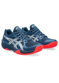 Hallenschuh asics "GEL-POWERBREAK GS", Jungen, Gr. 35,5, wei&szlig; (mako blau, wei&szlig;), Synthetik, Schuhe Hallenschuh, f&uuml;r Hallensport, Indoor Sportschuhe, nicht abf&auml;rbende Sohle
