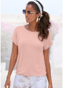 Kurzarmshirt Vivance "mit Gummizug im Bund", Damen, Gr. 44/46, rosa (rose), Obermaterial: 95% Viskose, 5% Elasthan, unifarben, Basic, bequem normal, Rundhals, angeschnitten, Shirts Kurzarmshirt, aus weichem Viskose-Stretch, Topseller
