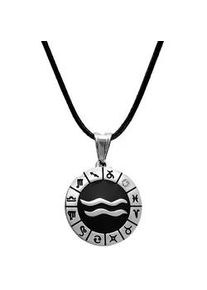 Kette mit Anh&auml;nger Firetti "Schmuck Geschenk Edelstahl Leder Halsschmuck Halskette Sternzeichen", wei&szlig; (silberfarben, schwarz, kristallwei&szlig;), Halsketten, Damen, Wassermann, Edelstahl Leder, L: 80 B: 2mm, Edelstahl, Leder, Made in Germany - mit Similistein, B:2mm