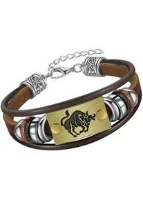 Armband Firetti "Schmuck Geschenk Armschmuck Armkette Edelstein Sternzeichen", bunt (edelstahlfarben, messingfarben, dunkelbraun, braun, grau, braun, grau), Armb&auml;nder, Damen, 26cm, Stier, Edelstahl Leder Messing, Edelstahl, Leder, Messing, Armband, Made in Germany - mit H&auml;matit - mit Holzimitat