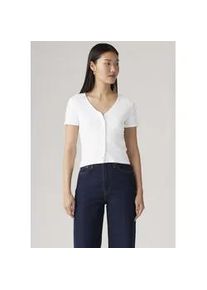 Levi's V-Shirt LEVI'S, Damen, Gr. XS (34), wei&szlig; (wei&szlig;,), Feinripp, Obermaterial: 97% Baumwolle, 3% Elasthan, unifarben, gerade taillenbedeckt, V-Ausschnitt, Shirts, mit Knopfleiste