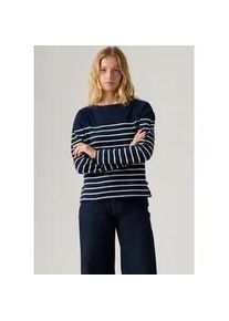 Levi's Langarmshirt LEVI'S "MARIN STRIPE TOP", Damen, Gr. L (40), magnolia stripe navy, Sweatware, Obermaterial: 100% Baumwolle, gestreift, normal h&uuml;ftbedeckend, Rundhals, Shirts Langarmshirt, Saum mit kurzen Seitenschlitzen