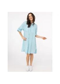 Longbluse Zwillingsherz "Kida", Damen, t&uuml;rkis, Web, Obermaterial: 100% Baumwolle, comfort fit lang, V-Ausschnitt, Krempel&auml;rmel 1-Knopf-Manschette, Blusen Longbluse, One Size, Streifen, Knopfleiste, Brusttaschen, 3/4-Arm