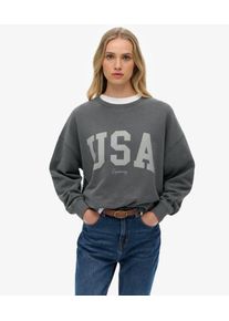 Superdry Damen Baumwolle Logo Druck Athletic Essentials Relaxed Rundhalsausschnitt Sweatshirt, Dunkelgrau - Gr&ouml;&szlig;e: 36 210262350076600Q030