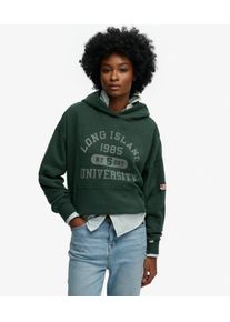 Superdry Damen Baumwolle Logo Druck Essentials Kapuzenpullover in Lockerer Passform, Gr&uuml;n & Grau - Gr&ouml;&szlig;e: 34 210262250188827E028