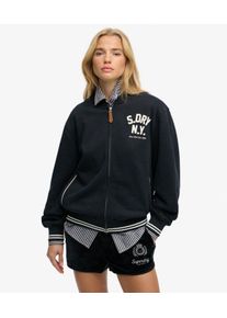 Superdry Damen Baumwolle Appliqu&eacute;d Logo Country Club Jersey-Bomberjacke, Marineblau & Wei&szlig; - Gr&ouml;&szlig;e: 38 210262350080998T017