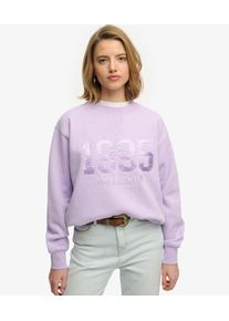Superdry Damen Baumwolle Satin-Applikation Logo Varsity Sweatshirt, Lila - Gr&ouml;&szlig;e: 42 21026235007991YA020