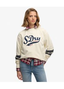 Superdry Damen Baumwolle Gesticktes Logo Varsity Script Sweatshirt Mit Lockerer Passform, Creme & Marineblau - Gr&ouml;&szlig;e: 44 210262350080322C025