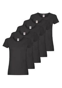 Rundhalsshirt Fruit of the Loom, Damen, Gr. XL, schwarz, Jersey, Obermaterial: 100% Baumwolle, unifarben, figurbetont h&uuml;ftbedeckend, Rundhals, abgesteppte Kante, Shirts Rundhalsshirt, original T. LADY-FIT im 5er Pack