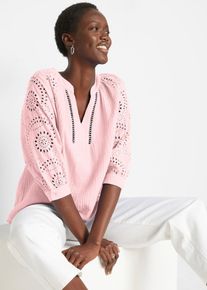 bonprix Tunika aus luftigem Musselin, rosa, Gr.54, Sch&ouml;ne Musselin-Tunika mit modischer Lochstickerei, aus 100% Baumwolle,Musselin