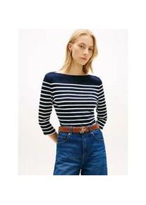 3/4-Arm-Shirt Tommy Hilfiger "NEW CODY SLIM BOAT-NK 3/4SLV", Damen, Gr. M (40), schwarz night navy, ecru stripe, Jersey, Obermaterial: 100% Baumwolle, gestreift, slim fit h&uuml;ftlang, U-Boot-Ausschnitt, abgesteppt, Shirts 3/4-Arm-Shirt, mit Logostickerei