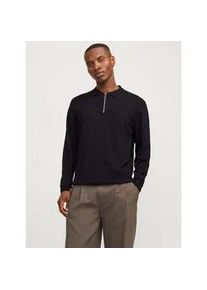 Jack & Jones Polokragenpullover JACK & JONES "JJEEMIL KNIT POLO HALF ZIP LS NOOS", Herren, Gr. XS, schwarz, Strick, Obermaterial: 60% Baumwolle, 20% Nylon, 20% Viskose, unifarben, relaxed fit taillenbedeckt, ohne Ausschnitt, Rippb&uuml;ndchen, Pullover, mit Polo Kragen