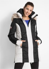 bonprix wasserabweisender Outdoor-Kurzmantel mit Fellimitat, schwarz, Gr.38, Figurbetonte Warme Outdoor-Winterjacke mit Kabelfunktion und Rei&szlig;verschlusstaschen, A-f&ouml;rmig