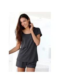 Shorty Arizona, Damen, Gr. 32/34, grau (anthrazit, meliert), Single Jersey, Obermaterial: 60% Baumwolle, 40% Polyester, meliert, Basic, Basic kurz, Rundhals, Homewear-Sets Shorty, meliert mit Rundhalsausschnitt Brusttasche
