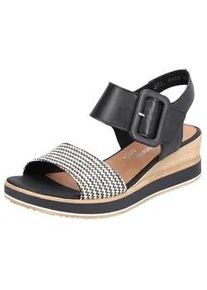 Sandalette Remonte "ELLE-Collection", Damen, Gr. 41, beige (schwarz, creme), Bast, Leder, Schuhe Sandalette, Sommerschuh, Sandale, Bequemschuh mit Klett unter der Zierschnalle