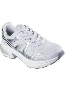 Sneaker Skechers "Skechers SHADOW", Damen, Gr. 38, grau (grau, silberfarben), Lederimitat, Textil, metallic, schimmernd, Schuhe Sneaker, Retro Sneaker, Plateausneaker, Schn&uuml;rschuh mit Memory Foam