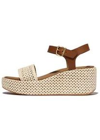 Keilsandalette fitflop "PLATFFORMS WOVEN WEDGE", Damen, Gr. 37, braun (braun, beige), Leder, Textil, geflochten, Schuhe, Plateau Sandale, Sommerschuh in raffinierter Optik