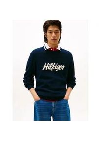 Rundhalspullover Tommy Hilfiger "SEASONAL GRAPHIC COTTON", Herren, Gr. S, schwarz night navy, Strick, Obermaterial: 100% Baumwolle, normal normal, Rundhals, Rippb&uuml;ndchen, Pullover Rundhalspullover