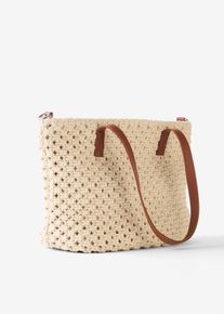 bonprix Makramee-Handtasche, wei&szlig;, Gr.22x24 cm, Modische Handtasche mit viel Stauraum in trendiger Makramee Optik, 100% Baumwolle