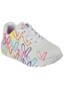 Sneaker Skechers "JGoldcrown: Uno Lite - Spread the Love", Damen, Gr. 37, bunt (wei&szlig;, multi), Lederimitat, Glitzer, Schuhe Sneaker, Chunky Sneaker, Pleatausneaker, Retro Sneaker mit allover Print