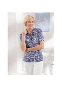 Classic Dog Poloshirt CLASSIC "Poloshirt", Damen, Gr. 54, blau (marine, ecru, bedruckt), 95% Viskose, 5% Elasthan, gebl&uuml;mt, gemustert, mehrfarbig, Shirts