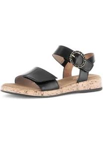 Keilsandalette Gabor "RHODOS", Damen, Gr. 38, schwarz, Kalbsleder, unifarben, Schuhe, Riemchensandale, Komfortschuh, Sommerschuh mit h&uuml;bscher Zierschnalle