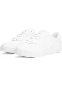 Plateausneaker Tommy Hilfiger "CASUAL CUPSOLE SNEAKER", Damen, Gr. 40, wei&szlig;, Nappaleder, unifarben, Schuhe Plateausneaker, Freizeitschuh, Halbschuh, Schn&uuml;rer mit goldfarbenem Logoschriftzug