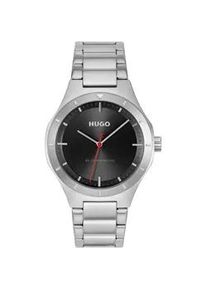 Quarzuhr Hugo "LIT", silberfarben, schwarz, Armbanduhren, Herren, Quarzuhr, Armbanduhr, Herrenuhr, Edelstahlarmband, analog