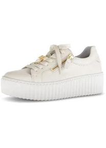 Plateausneaker Gabor, Damen, Gr. 43, beige (creme), Nappaleder, Schuhe Plateausneaker, Freizeitschuh, Halbschuh, Schn&uuml;rschuh mit modischem Schmuckelement