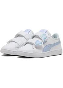Sneaker Puma "Puma Smash 3.0 Badges Sneakers M&auml;dchen", Damen, Gr. 28.5, wei&szlig; (wei&szlig; haute tropic blau), Obermaterial: Textil, Synthetik; Futter: Textil; Innensohle: Textil; Laufsohle: Gummi, Schuhe Sneaker