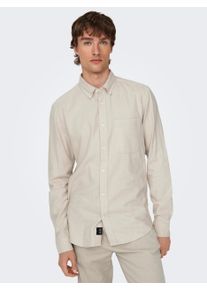 Only & Sons Langarmhemd ONLY & SONS "ONSGUDMUND SLIM 1-PKT SOLID SHIRT NOOS", Herren, Gr. M, N-Gr, beige (silber lining), Web, Obermaterial: 100% Baumwolle, unifarben, slim fit, Rundhals, 2-Knopf-Manschette, Hemden Langarmhemd