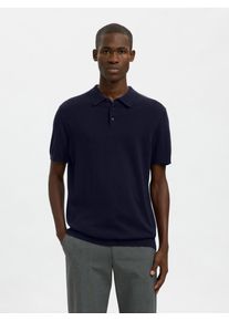 Poloshirt Selected "SLHBERG SS KNIT POLO NOOS", Herren, Gr. S, blau (navy blazer detail:melange), Strick, Obermaterial: 100% Baumwolle, unifarben, regular fit, Shirts Poloshirt, aus Feinstrick