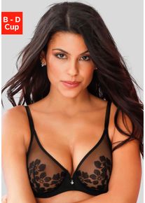 B&uuml;gel-BH, Damen, Gr. 80, Cup B, schwarz, Spitze, Obermaterial: 60% Polyamid, 30% Polyester, 10% Elasthan, LASCANA Belle Affaire, BHs B&uuml;gel-BH, aus transparenter Stickerei Spitze, sexy Dessous, Reizw&auml;sche, Topseller