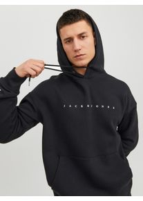 Jack & Jones Kapuzensweatshirt JACK & JONES "JJESTAR mit 3D-Print und Kapuze f&uuml;r vielseitige Anl&auml;sse", Herren, Gr. S, schwarz, angeraute Sweatware, Obermaterial: 70% Baumwolle, 30% Polyester, bedruckt, relaxed fit normal, Rundhals, Rippb&uuml;ndchen, Sweatshirts Kapuzensweatshirt, Baumwollmischung, relaxed fit, Topseller