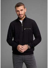 Sweatshirt Bruno Banani, Herren, Gr. L (52/54), schwarz, Obermaterial: 60% Baumwolle, 40% Polyester, unifarben, normal, angesetztes B&uuml;ndchen, Sweatshirts Sweatshirt, mit Troyer Kragen